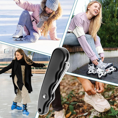 2 Pieces Folding Shoe Lace Puller, Stainless Steel Hockey Skate Lace Tightening Tool, Portable Black Boot Lace Tightener for Ice Skates & Figure Skates Lace Tightener