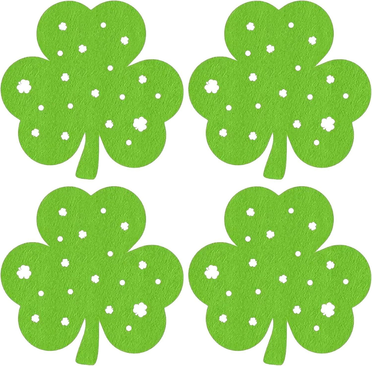 St Patricks Day Placemats Set of 4, Felt Green Shamrock Place Mats, Lucky Clover Table Mats for St Patrick's Day Irish Holiday Party Kitchen Dining Outdoor Indoor Decoration (Light Green)