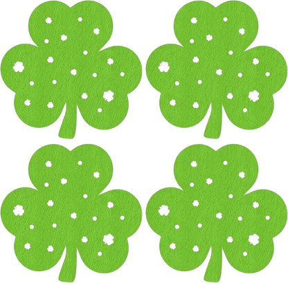 St Patricks Day Placemats Set of 4, Felt Green Shamrock Place Mats, Lucky Clover Table Mats for St Patrick's Day Irish Holiday Party Kitchen Dining Outdoor Indoor Decoration (Light Green)
