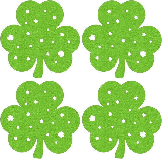 St Patricks Day Placemats Set of 4, Felt Green Shamrock Place Mats, Lucky Clover Table Mats for St Patrick's Day Irish Holiday Party Kitchen Dining Outdoor Indoor Decoration (Light Green)
