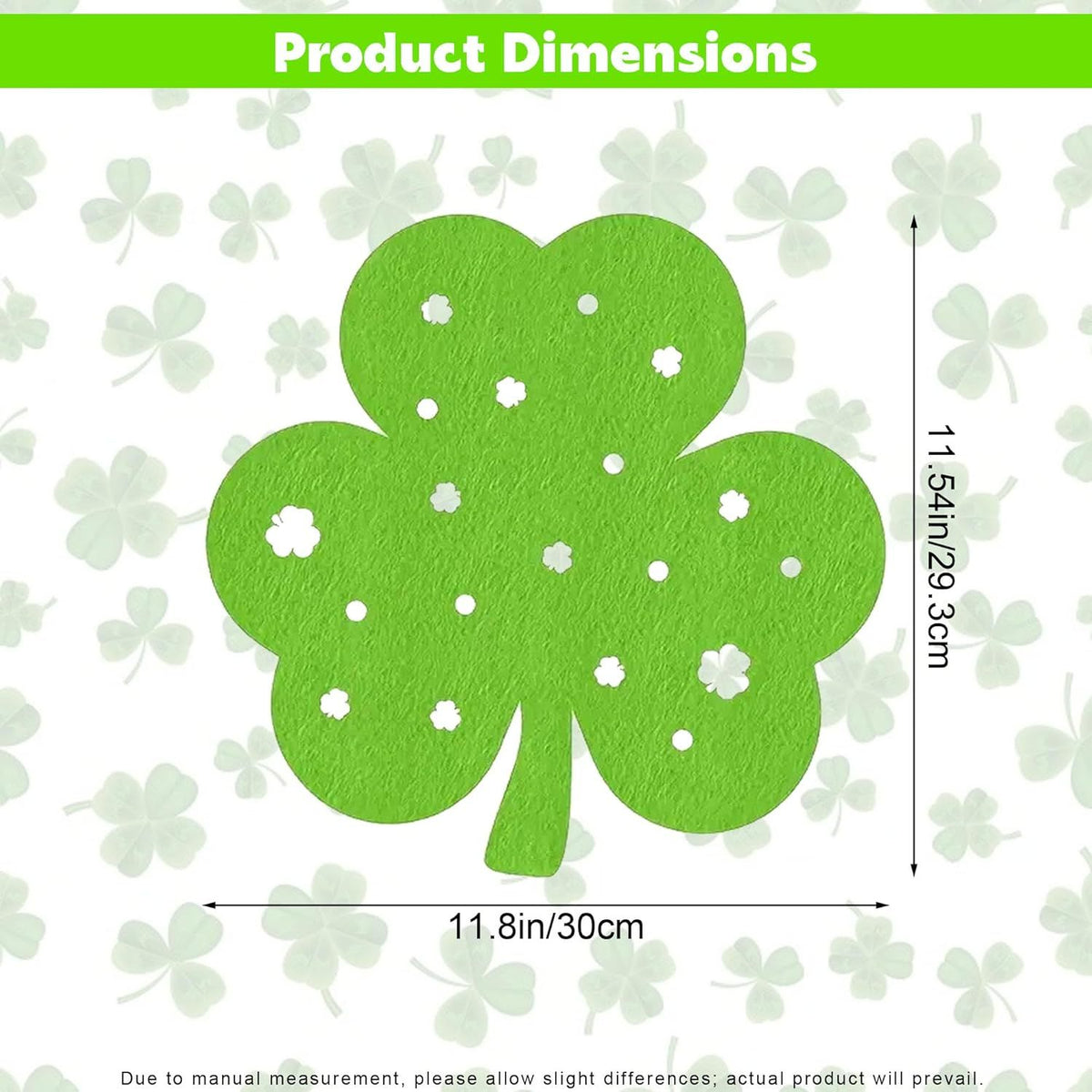 St Patricks Day Placemats Set of 4, Felt Green Shamrock Place Mats, Lucky Clover Table Mats for St Patrick's Day Irish Holiday Party Kitchen Dining Outdoor Indoor Decoration (Light Green)