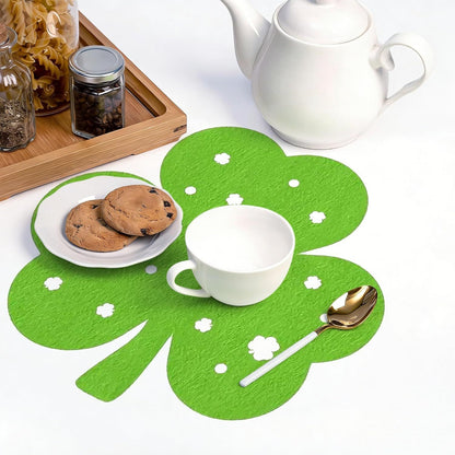 St Patricks Day Placemats Set of 4, Felt Green Shamrock Place Mats, Lucky Clover Table Mats for St Patrick's Day Irish Holiday Party Kitchen Dining Outdoor Indoor Decoration (Light Green)