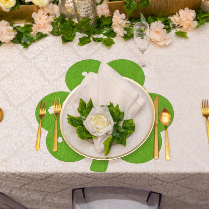 St Patricks Day Placemats Set of 4, Felt Green Shamrock Place Mats, Lucky Clover Table Mats for St Patrick's Day Irish Holiday Party Kitchen Dining Outdoor Indoor Decoration (Light Green)