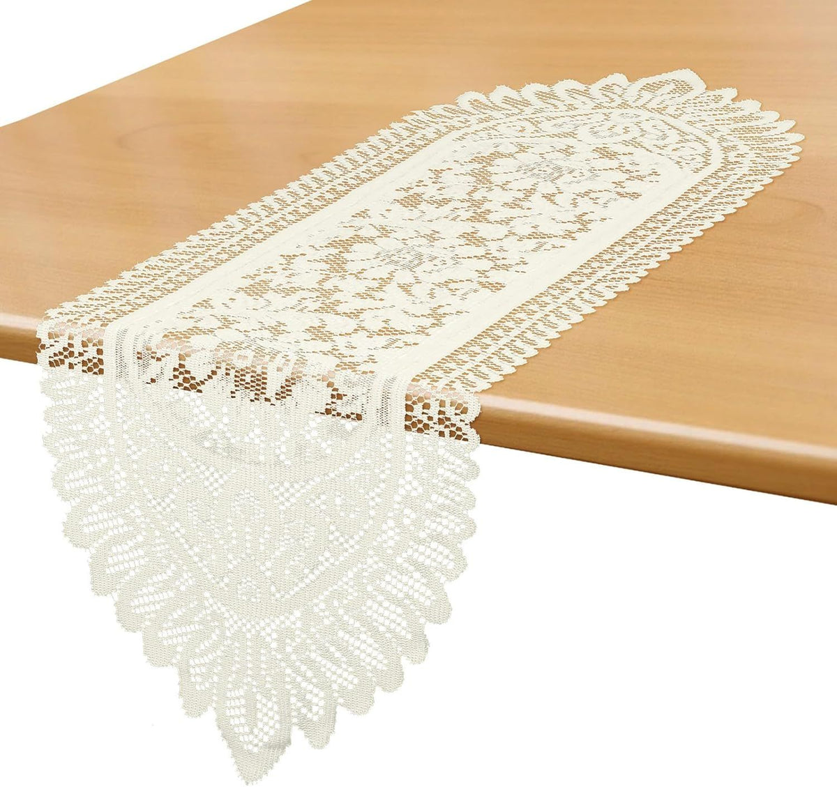 1 Pc Doilies for Tables Dresser, Crochet Lace Table Runner, Boho Cotton Desk Runner Dresser Cover Top, Vintage Table Cloth, Scarf for Bedrooms Furniture (Beige White, 45.67x13.39in)