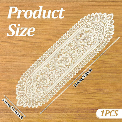 1 Pc Doilies for Tables Dresser, Crochet Lace Table Runner, Boho Cotton Desk Runner Dresser Cover Top, Vintage Table Cloth, Scarf for Bedrooms Furniture (Beige White, 45.67x13.39in)