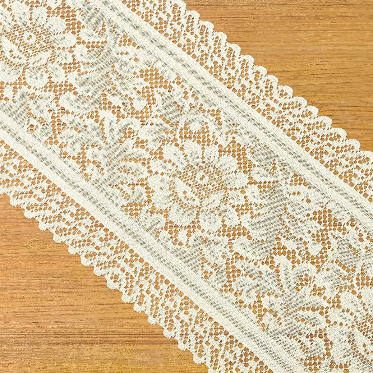 1 Pc Doilies for Tables Dresser, Crochet Lace Table Runner, Boho Cotton Desk Runner Dresser Cover Top, Vintage Table Cloth, Scarf for Bedrooms Furniture (Beige White, 45.67x13.39in)