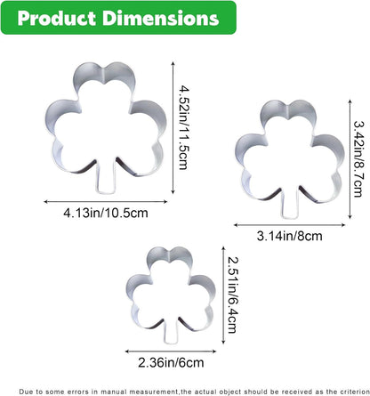 3Pcs St. Patrick’s Day Shamrock Cookie Cutter Set, Metal Clover Cookie Cutter Set for Baking, Stainless Steel Biscuit Cutters for Irish Holiday Party Supplies