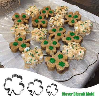 3Pcs St. Patrick’s Day Shamrock Cookie Cutter Set, Metal Clover Cookie Cutter Set for Baking, Stainless Steel Biscuit Cutters for Irish Holiday Party Supplies