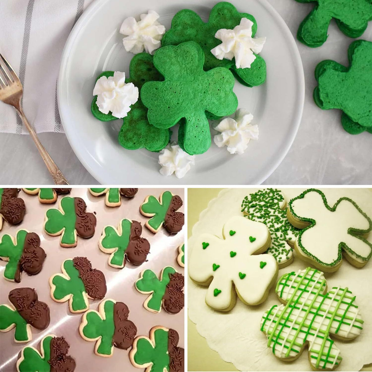 3Pcs St. Patrick’s Day Shamrock Cookie Cutter Set, Metal Clover Cookie Cutter Set for Baking, Stainless Steel Biscuit Cutters for Irish Holiday Party Supplies