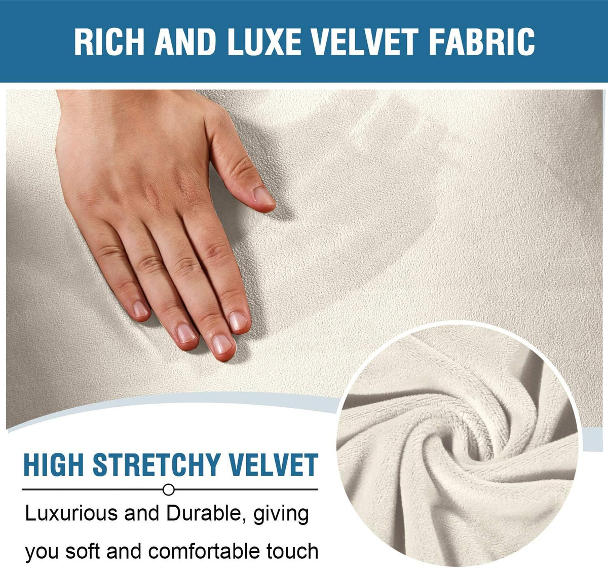 Velvet Stretch Recliner Couch Covers 4-Pieces Style Recliner Chair Covers Recliner Cover for Reclining Chair Slipcovers Feature Non Slip Form Fitted Thick Soft Washable, Ivory