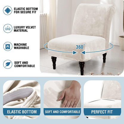 Armless Accent Chair Covers Thick Velvet Armless Chair Slipcovers High Stretch Chair Covers for Living Room Hotel Machine Washable Furniture Protector with Elastic Bottom, Ivory