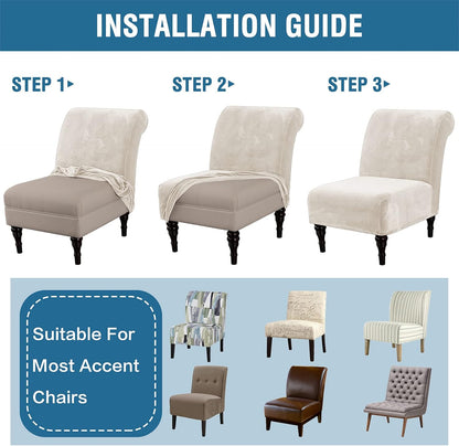 Armless Accent Chair Covers Thick Velvet Armless Chair Slipcovers High Stretch Chair Covers for Living Room Hotel Machine Washable Furniture Protector with Elastic Bottom, Ivory