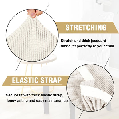 Stretch Dining Chair Covers Set of 6 Chair Covers for Dining Room Parsons Chair Slipcover Chair Protectors Covers Dining, Feature Textured Checked Jacquard Fabric, Ivory