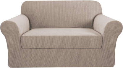 2 Pieces Loveseat Covers Fit Lovesat Width Up to 70 Inch Furniture Cover/Protector, Jacquard Spandex Stretch Loveseat Slipcovers Suit for T Chion/Box Chion (Loveseat, Sand)