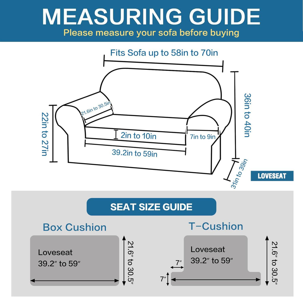 2 Pieces Loveseat Covers Fit Lovesat Width Up to 70 Inch Furniture Cover/Protector, Jacquard Spandex Stretch Loveseat Slipcovers Suit for T Chion/Box Chion (Loveseat, Sand)