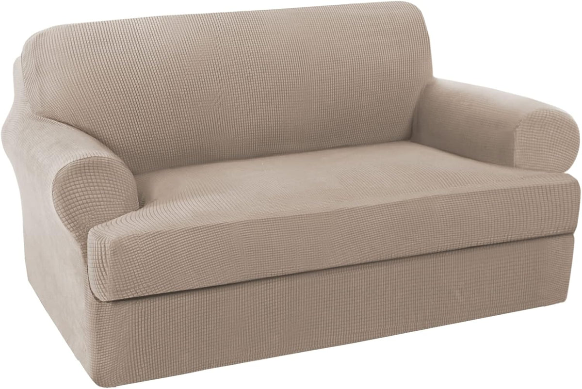 2 Pieces Loveseat Covers Fit Lovesat Width Up to 70 Inch Furniture Cover/Protector, Jacquard Spandex Stretch Loveseat Slipcovers Suit for T Chion/Box Chion (Loveseat, Sand)