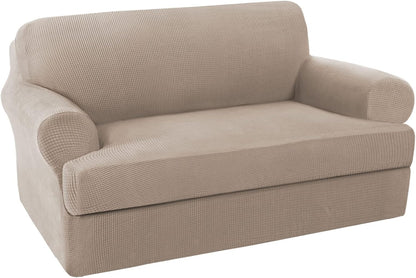 2 Pieces Loveseat Covers Fit Lovesat Width Up to 70 Inch Furniture Cover/Protector, Jacquard Spandex Stretch Loveseat Slipcovers Suit for T Chion/Box Chion (Loveseat, Sand)