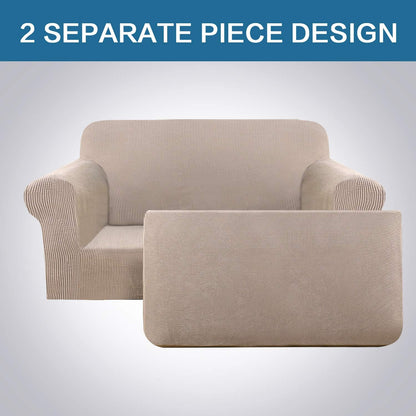 2 Pieces Loveseat Covers Fit Lovesat Width Up to 70 Inch Furniture Cover/Protector, Jacquard Spandex Stretch Loveseat Slipcovers Suit for T Chion/Box Chion (Loveseat, Sand)
