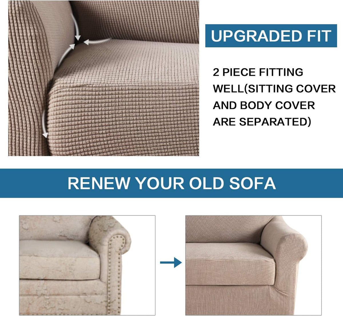 2 Pieces Loveseat Covers Fit Lovesat Width Up to 70 Inch Furniture Cover/Protector, Jacquard Spandex Stretch Loveseat Slipcovers Suit for T Chion/Box Chion (Loveseat, Sand)