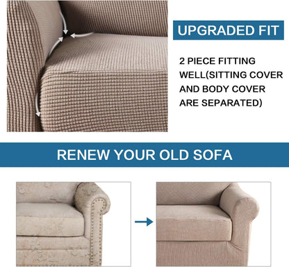 2 Pieces Loveseat Covers Fit Lovesat Width Up to 70 Inch Furniture Cover/Protector, Jacquard Spandex Stretch Loveseat Slipcovers Suit for T Chion/Box Chion (Loveseat, Sand)