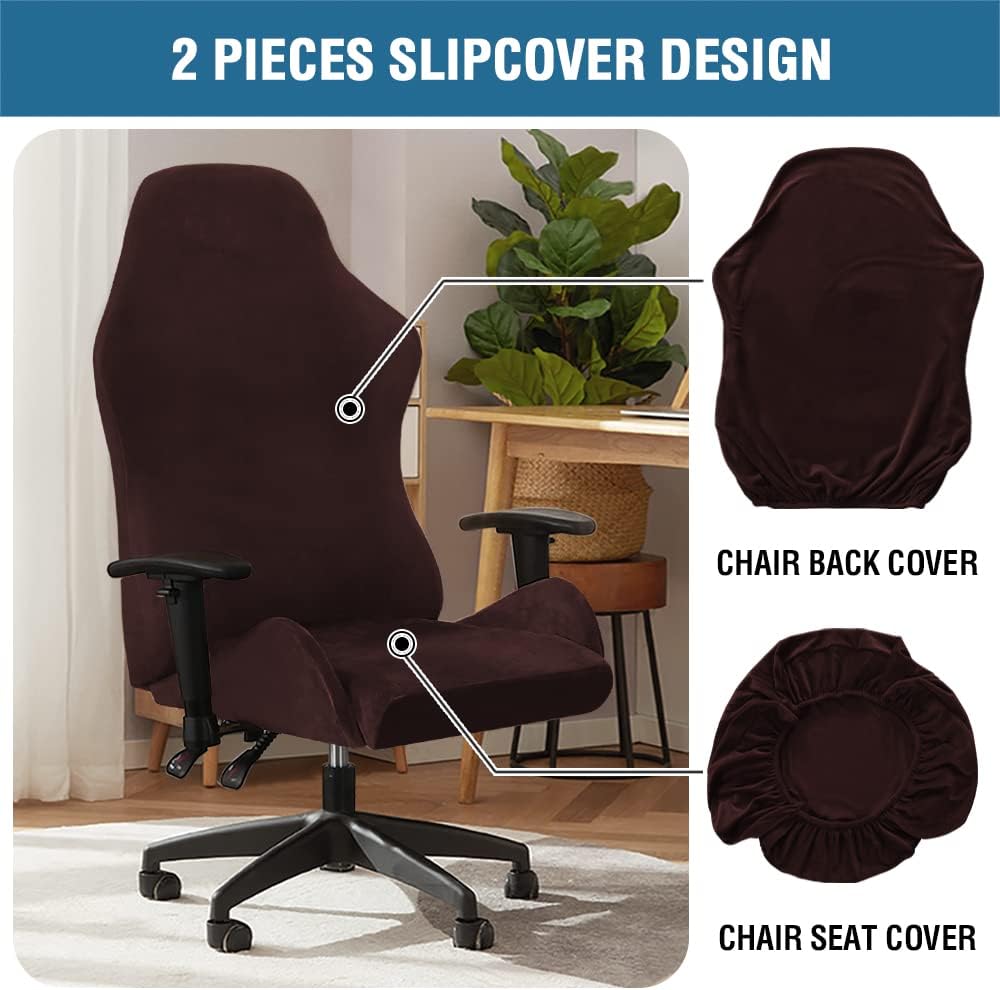 Gaming Chair Covers Slipcover Stretch Seat Chair Cover for Leather Computer Reclining Racing Ruffled Gamer Chair Protector Without Chair 2 piece，Brown
