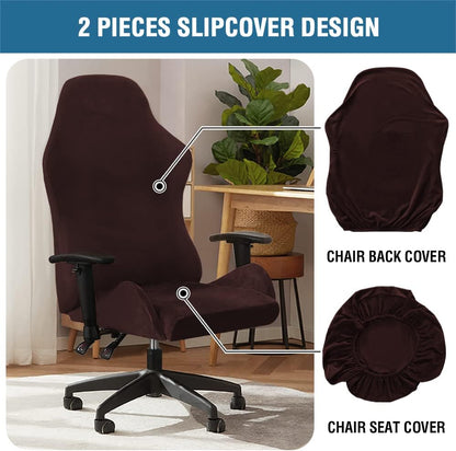 Gaming Chair Covers Slipcover Stretch Seat Chair Cover for Leather Computer Reclining Racing Ruffled Gamer Chair Protector Without Chair 2 piece，Brown