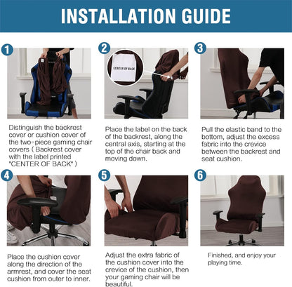 Gaming Chair Covers Slipcover Stretch Seat Chair Cover for Leather Computer Reclining Racing Ruffled Gamer Chair Protector Without Chair 2 piece，Brown