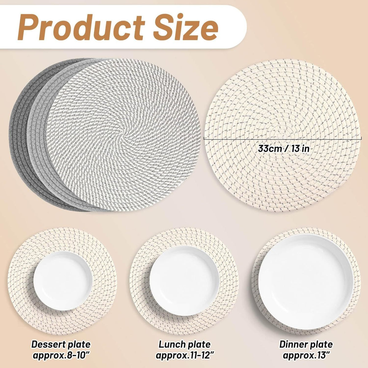 Round Woven Placemats Set of 4, 13 Inches Kitchen Table Place Mats for Dining Table, Trivets for Hot Pots and Pans, Boho Table Decorations for Table Setting, Tabletop Accessories