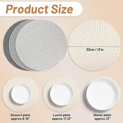 Round Woven Placemats Set of 4, 13 Inches Kitchen Table Place Mats for Dining Table, Trivets for Hot Pots and Pans, Boho Table Decorations for Table Setting, Tabletop Accessories