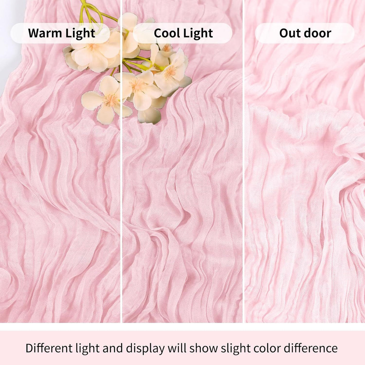 6 Pack Light Pink Cheesecloth Table Runner 17x108 Inch Semi Sheer Boho Gauze Cheese Cloth Fabric Table Runners Table Decor for Wedding Party Baby Shower Birthday Home Decor Garden Farmhouse
