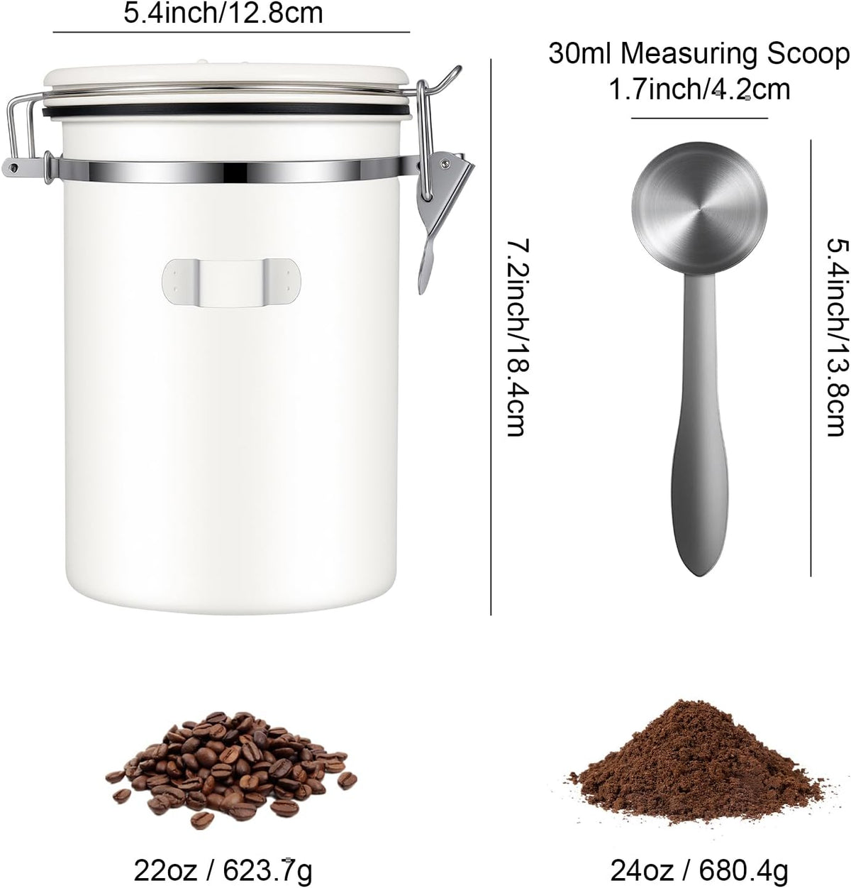 Stainless Steel Coffee Canister - 22OZ Airtight Coffee Bean Storage Grounds Container Holder with Date Tracker & Measuring Scoop, Kitchen Food Canister Jar for Cereal, Sugar, Tea, Flour, Gifts
