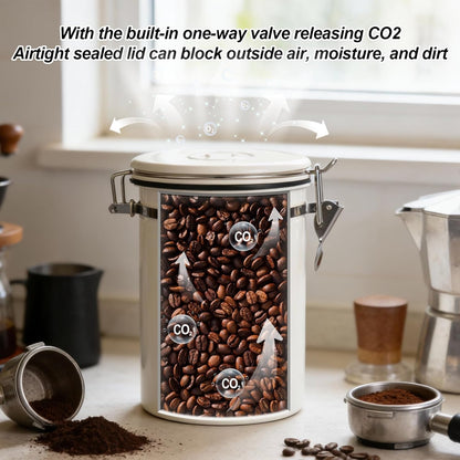 Stainless Steel Coffee Canister - 22OZ Airtight Coffee Bean Storage Grounds Container Holder with Date Tracker & Measuring Scoop, Kitchen Food Canister Jar for Cereal, Sugar, Tea, Flour, Gifts