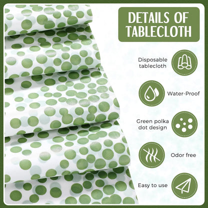 16 Pcs White and Sage Green Disposable Plastic Tablecloths and Satin Table Runner Set 54x108 Inch Tablecloth 12x108 Inch Table Runners for New Year Wedding Birthday Baby Shower Graduation