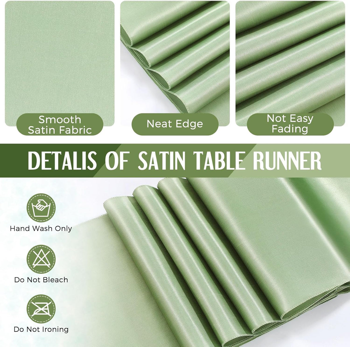 16 Pcs White and Sage Green Disposable Plastic Tablecloths and Satin Table Runner Set 54x108 Inch Tablecloth 12x108 Inch Table Runners for New Year Wedding Birthday Baby Shower Graduation