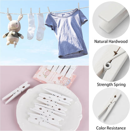 50Pcs White Wooden Clothespins, 2.9 inch Clothes Pins for Crafts, Natural Laundry Hanging Clips, DIY Cheer Pin