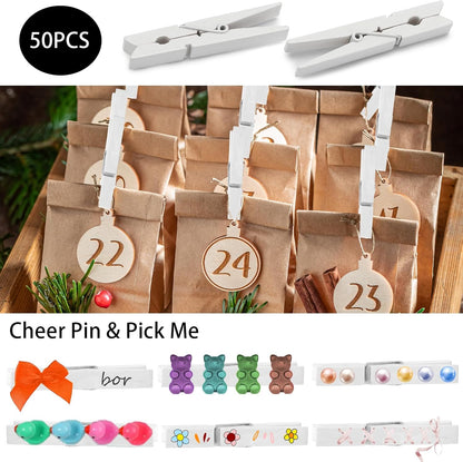 50Pcs White Wooden Clothespins, 2.9 inch Clothes Pins for Crafts, Natural Laundry Hanging Clips, DIY Cheer Pin