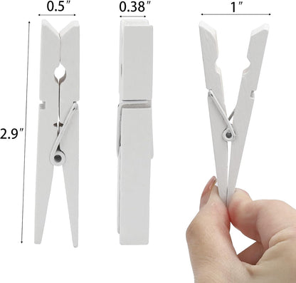 50Pcs White Wooden Clothespins, 2.9 inch Clothes Pins for Crafts, Natural Laundry Hanging Clips, DIY Cheer Pin