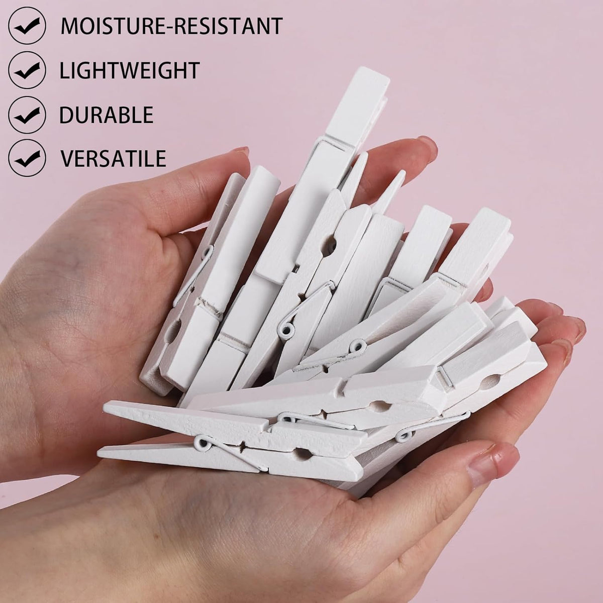 50Pcs White Wooden Clothespins, 2.9 inch Clothes Pins for Crafts, Natural Laundry Hanging Clips, DIY Cheer Pin