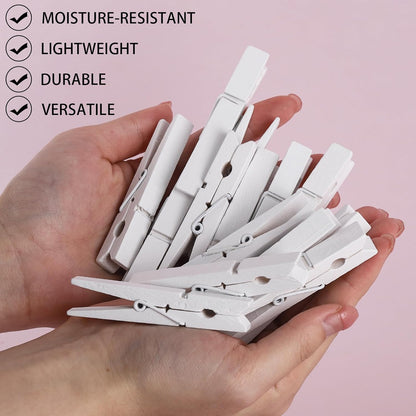 50Pcs White Wooden Clothespins, 2.9 inch Clothes Pins for Crafts, Natural Laundry Hanging Clips, DIY Cheer Pin