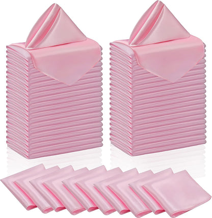 50 Pieces Light Pink Satin Napkins - 12x12 Inches Cloth Napkins, Square Satin Fabric Napkin Set - Soft & Reusable Table Napkins for Wedding Dinner Party Lunch Banquet Restaurant Decoration
