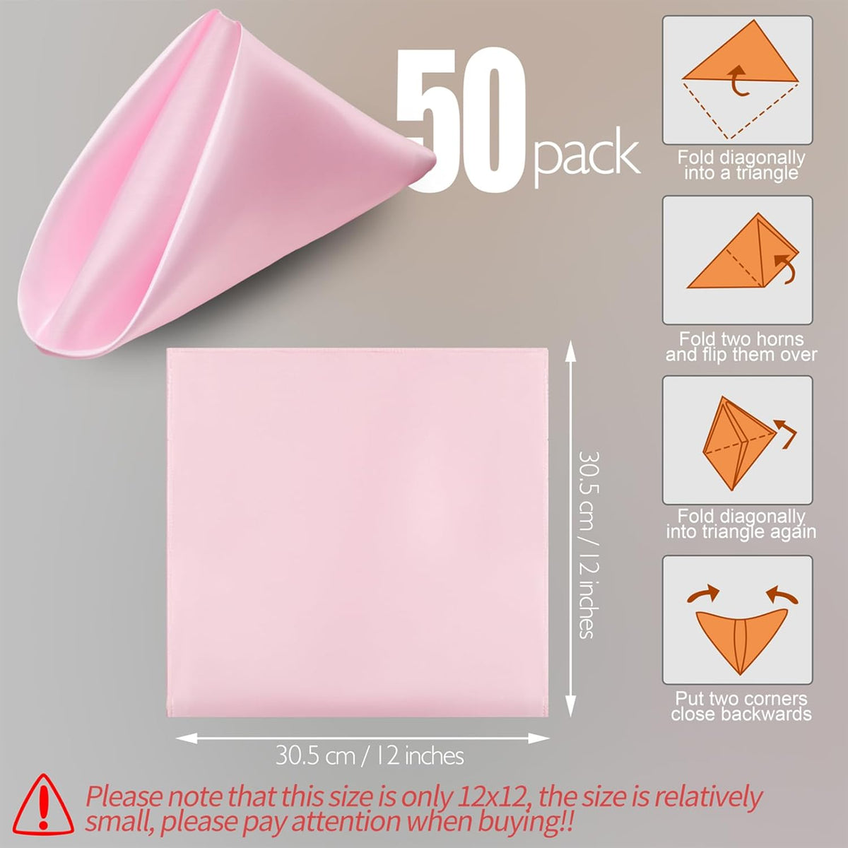 50 Pieces Light Pink Satin Napkins - 12x12 Inches Cloth Napkins, Square Satin Fabric Napkin Set - Soft & Reusable Table Napkins for Wedding Dinner Party Lunch Banquet Restaurant Decoration