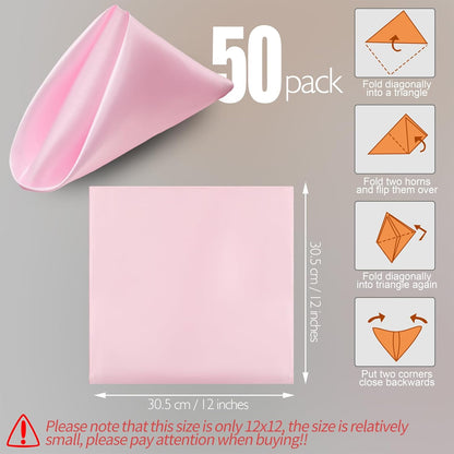 50 Pieces Light Pink Satin Napkins - 12x12 Inches Cloth Napkins, Square Satin Fabric Napkin Set - Soft & Reusable Table Napkins for Wedding Dinner Party Lunch Banquet Restaurant Decoration
