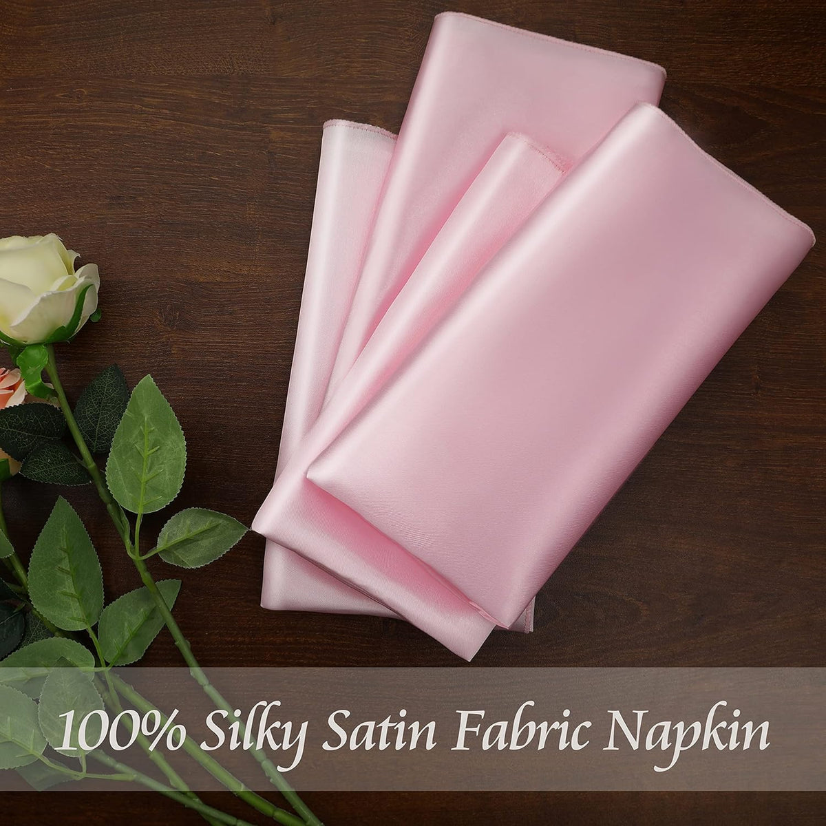 50 Pieces Light Pink Satin Napkins - 12x12 Inches Cloth Napkins, Square Satin Fabric Napkin Set - Soft & Reusable Table Napkins for Wedding Dinner Party Lunch Banquet Restaurant Decoration