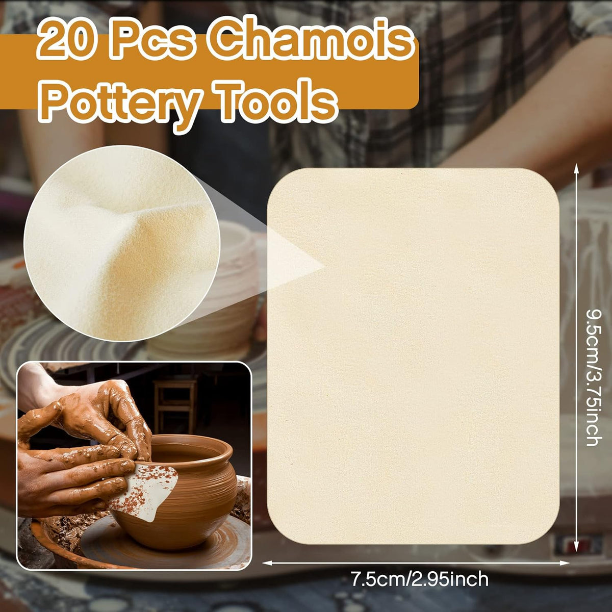 27 Pcs Pottery Trimming Tools Set Ribs Ceramics Foot Shaper with 20 Pre-Cut Chamois Cloth Wood Rib for Carving Clay Molds Texture Supplies