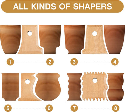 27 Pcs Pottery Trimming Tools Set Ribs Ceramics Foot Shaper with 20 Pre-Cut Chamois Cloth Wood Rib for Carving Clay Molds Texture Supplies
