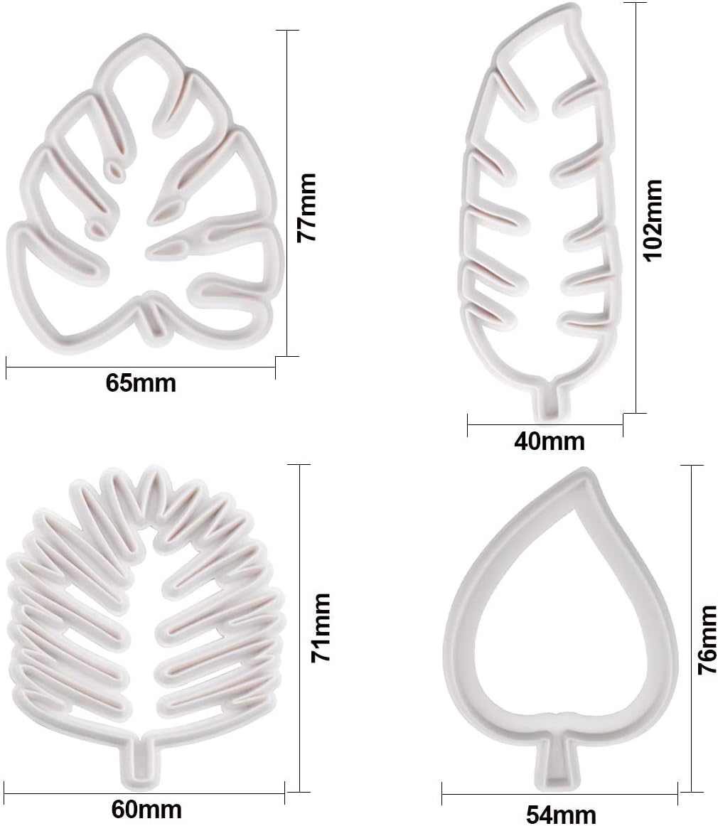 Set of 4 cutters, cookie cutters, leaf cutters, tropical leaves, plastic cake decoration for DIY cookies, fondant, cupcakes, cake