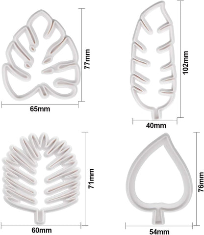 Set of 4 cutters, cookie cutters, leaf cutters, tropical leaves, plastic cake decoration for DIY cookies, fondant, cupcakes, cake