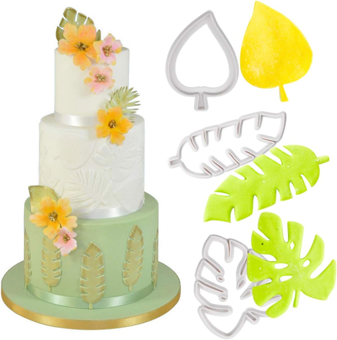 Set of 4 cutters, cookie cutters, leaf cutters, tropical leaves, plastic cake decoration for DIY cookies, fondant, cupcakes, cake