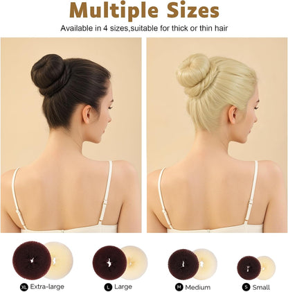 Hair Bun Maker Set, Donut Bun Maker Set With 4pcs Dark Brown &4pcs Beige(2 extra-large,2 large,2 medium and 2 small), 5 pieces Hair Elastic Bands, 40 pieces Hair Bobby Pins (Brown and Gold)