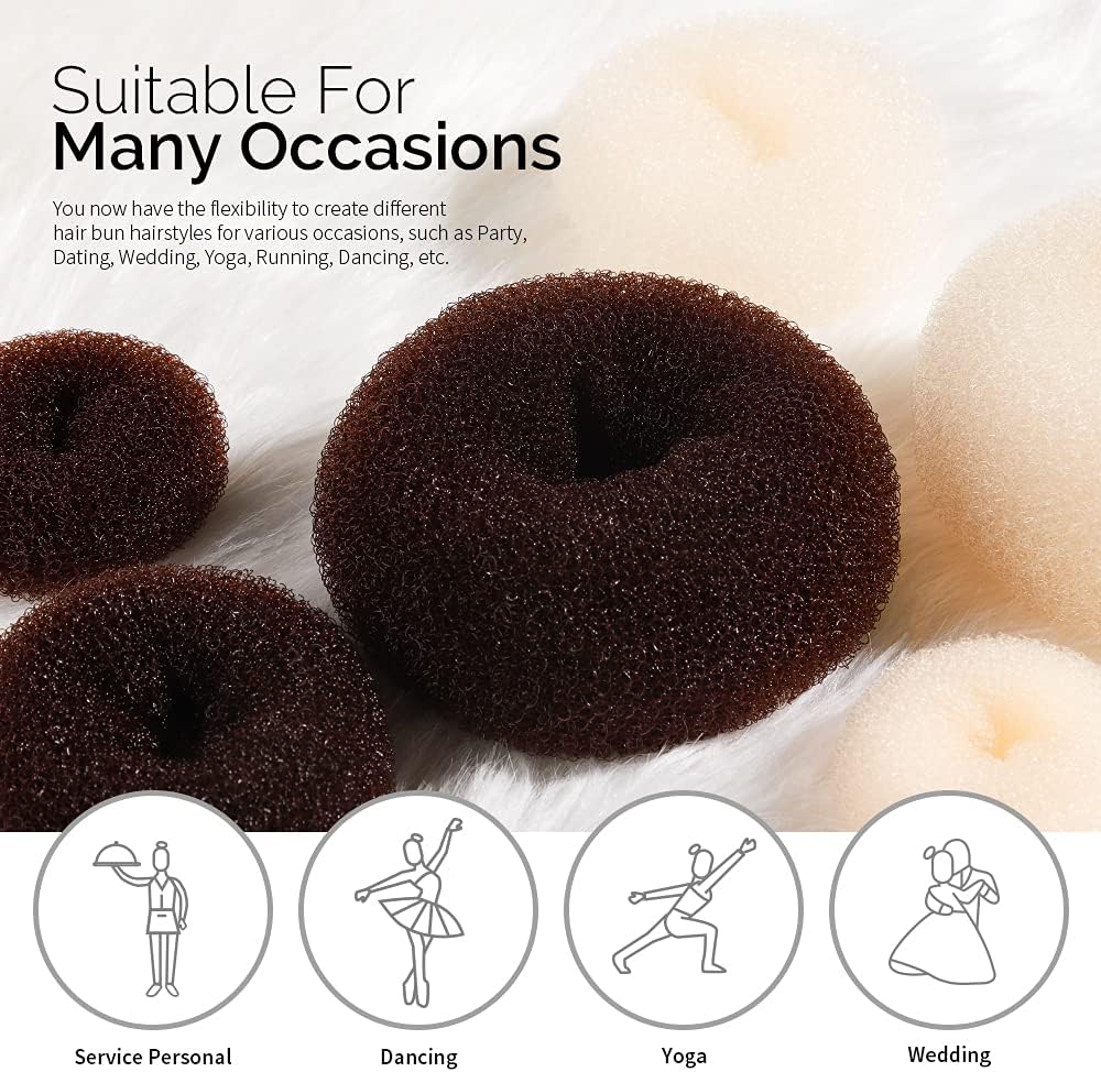 Hair Bun Maker Set, Donut Bun Maker Set With 4pcs Dark Brown &4pcs Beige(2 extra-large,2 large,2 medium and 2 small), 5 pieces Hair Elastic Bands, 40 pieces Hair Bobby Pins (Brown and Gold)